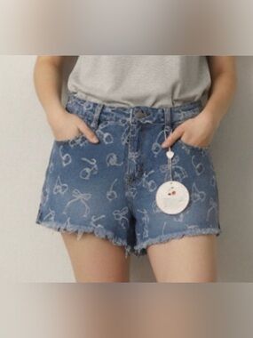 🆕 The Project Rebel Cherry & Bows Print Cut Off Denim Shorts Size 9